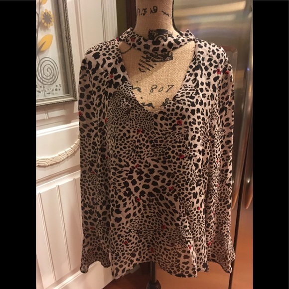 NWT Stunning Red/Camel with Black leopard top Sanctuary Sz XL Leopard & Roses - Picture 1 of 4